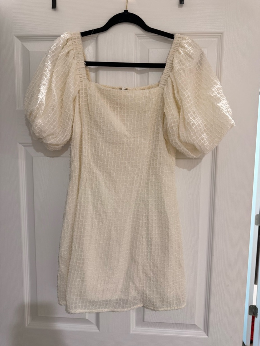 Ivory Puff-Sleeve Square Neck Mini Dress